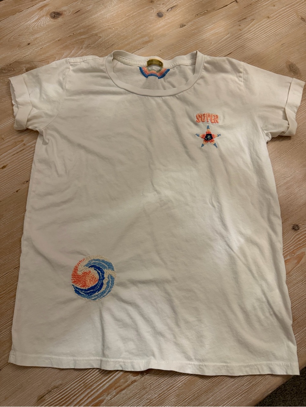 MOTHER Cream Short-Sleeve Graphic Tee with Star & Wave Motifs